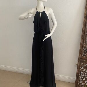 BCBGMaxAzria Black Halter Ruffle Maxi Dress